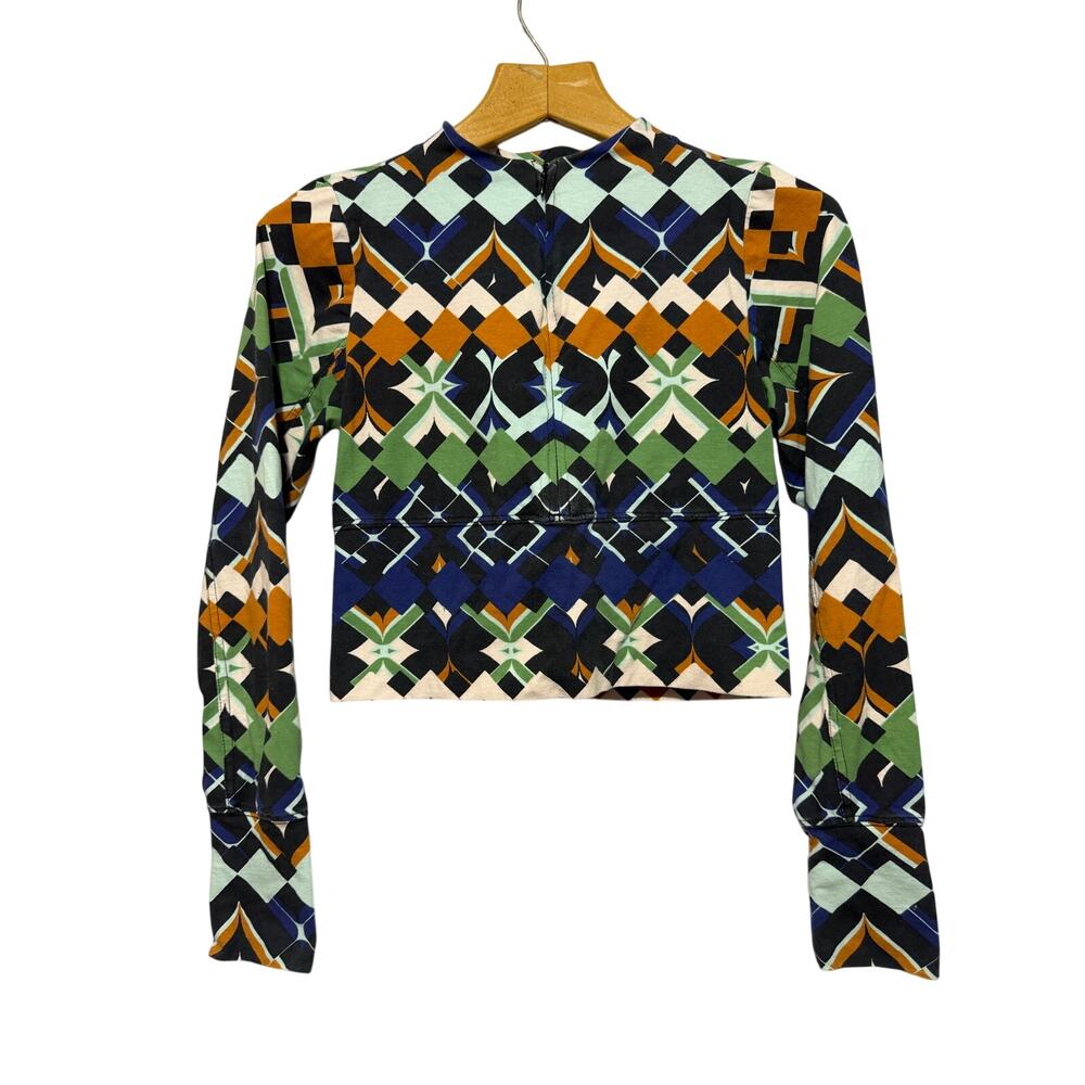 Daily Practice Geo Crop Top Womens Retro Mod Boho  Small Green Blue Orange Chic